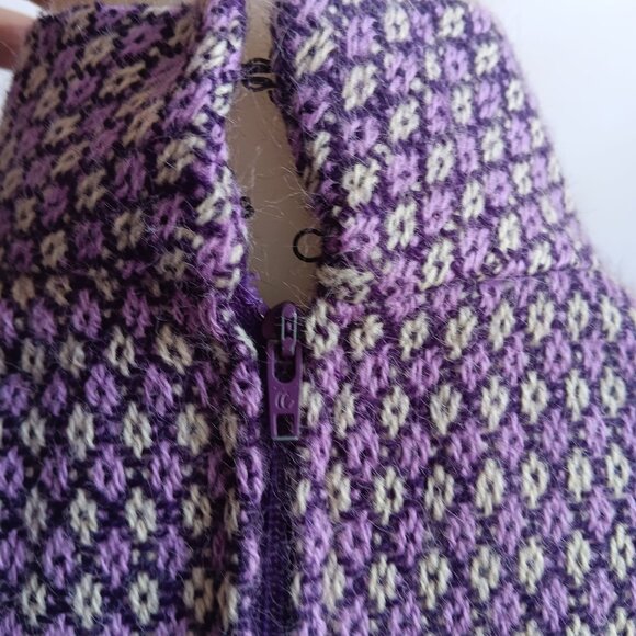 1OF1 Medium Women's Vintage 70's Dress Purple Geometric Sleeveless Vest Overlay - Picture 8 of 9